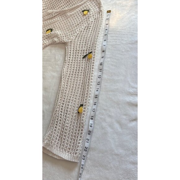 White Knit Cardigan With Yellow Lemon Embroidery & Tie Front Closure Womens XL - Picture 12 of 14